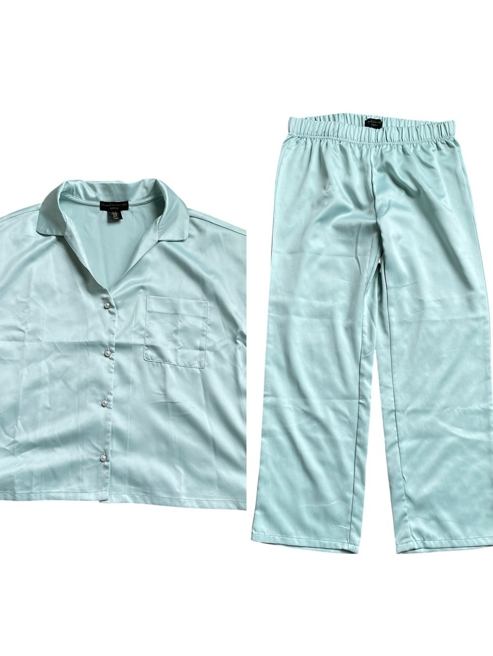 House of Harlow 1960 Sleepwear Seafoam Satin Pajama Set Medium Top Small Bottom